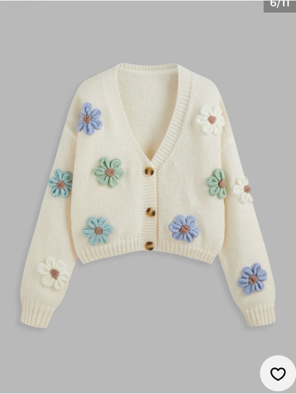 Cider Cream Knit Cardigan with Pastel Floral Appliqués - Picture 1 of 3